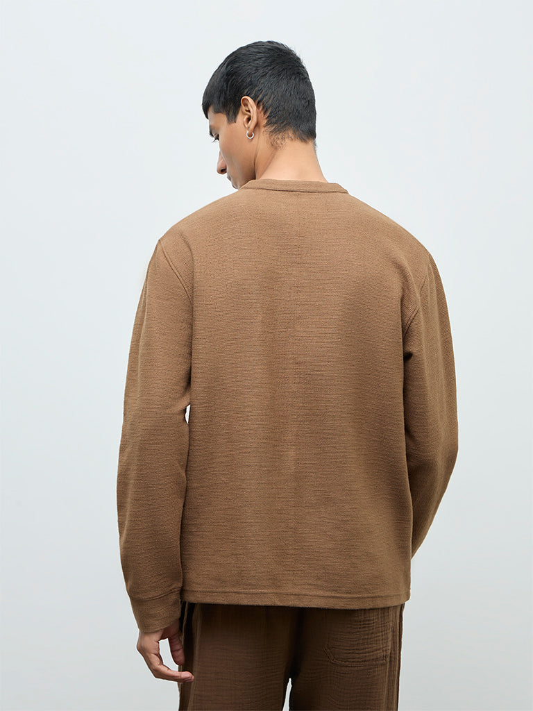 ETA Brown Criss-Cross Relaxed-Fit Cotton-Blend T-Shirt