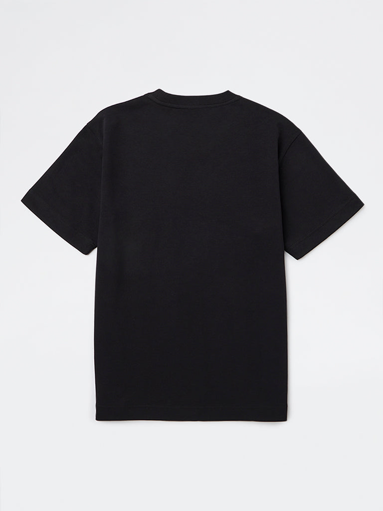 Boys Black Printed Cotton-Blend T-Shirt