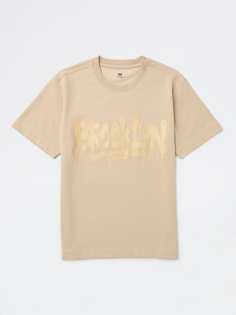 Boys Cream Printed Cotton-Blend T-Shirt