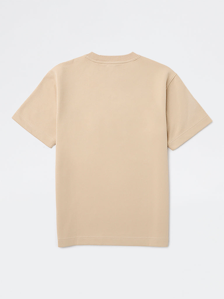 Boys Cream Printed Cotton-Blend T-Shirt