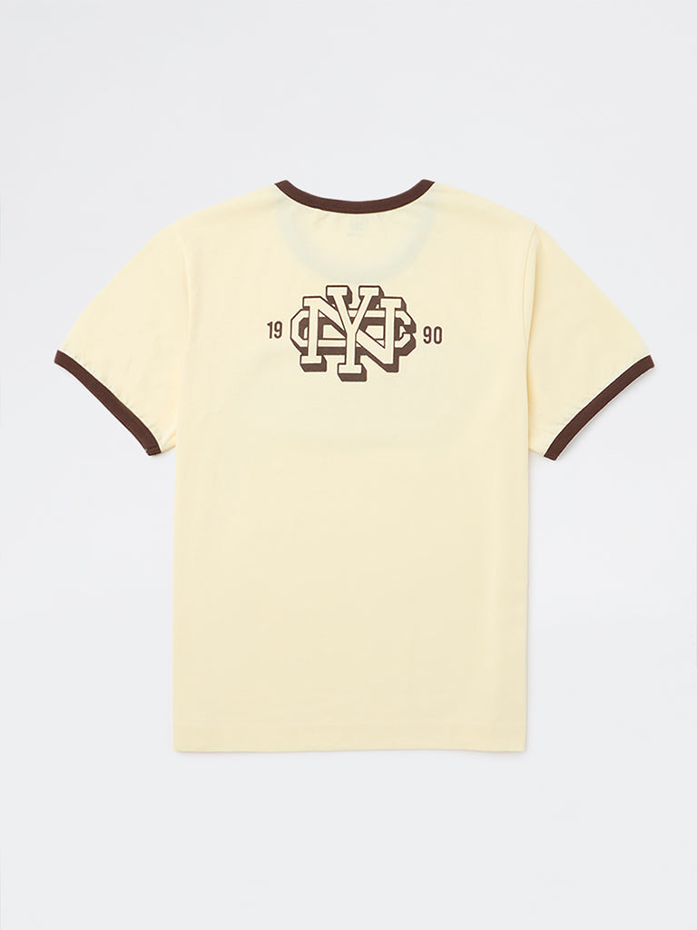 Boys Yellow Typographic Cotton T-Shirt