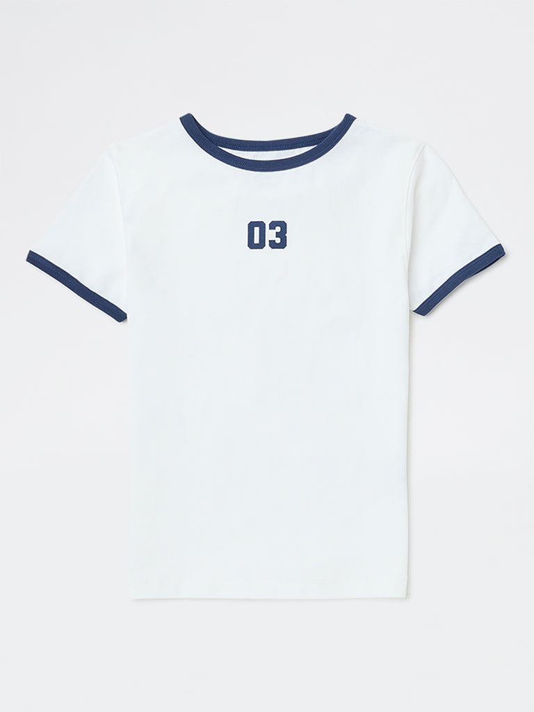 Girls White Printed Cotton-Blend T-Shirt