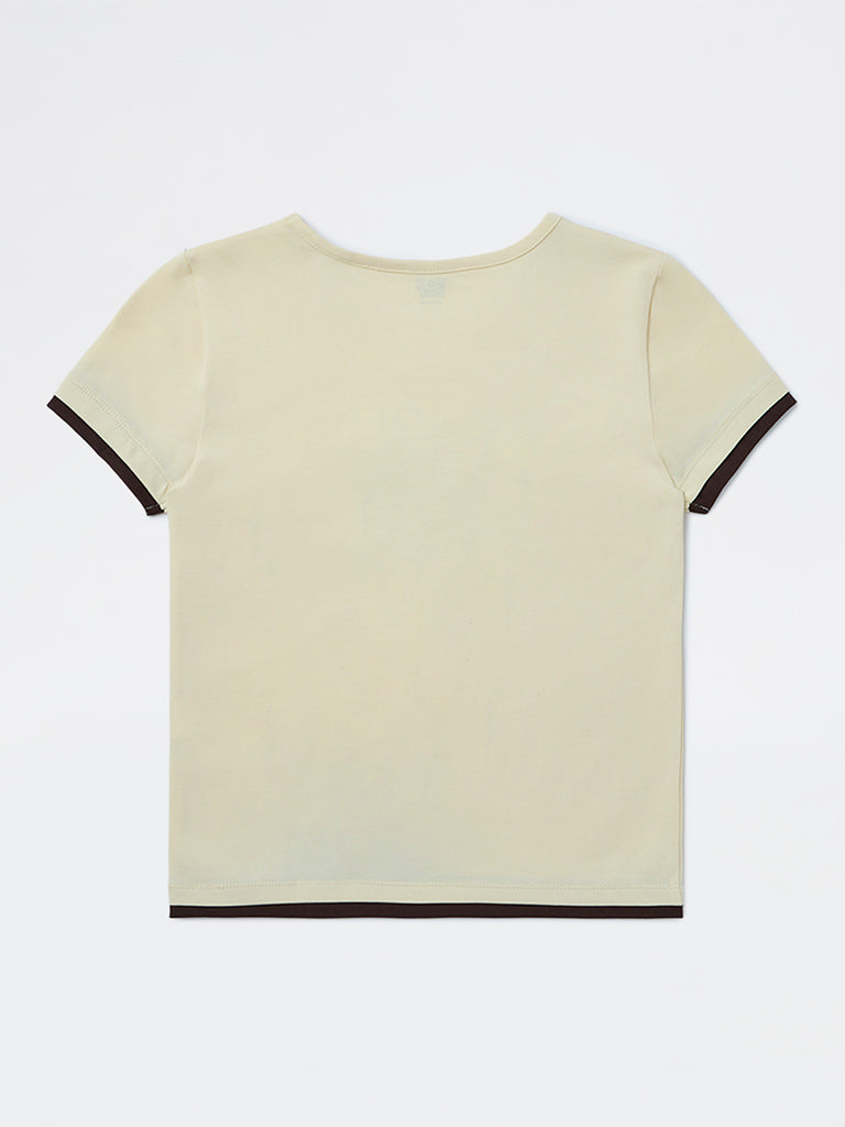 Girls Yellow Numerical Printed Cotton-Blend T-Shirt