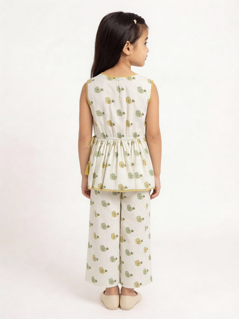 Utsa Kids Girls Off-White Printed Cotton Ethnic Pants - (2-8 yrs)