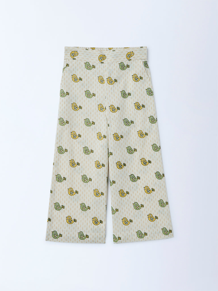 Utsa Kids Girls Off-White Printed Cotton Ethnic Pants - (2-8 yrs)