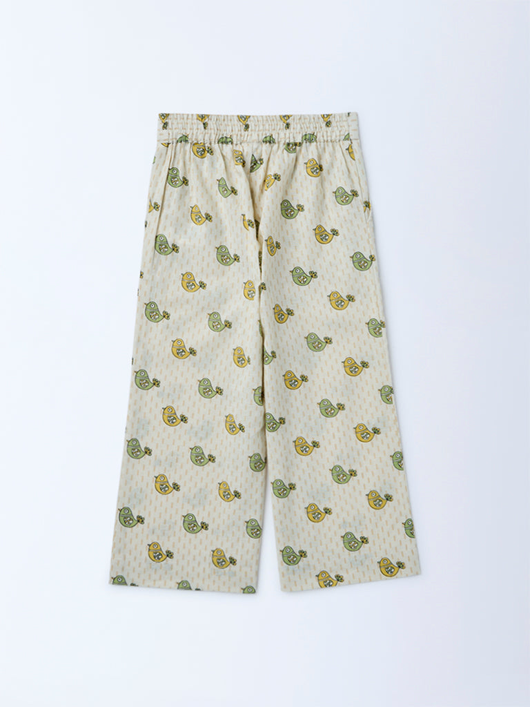 Utsa Kids Girls Off-White Printed Cotton Ethnic Pants - (2-8 yrs)