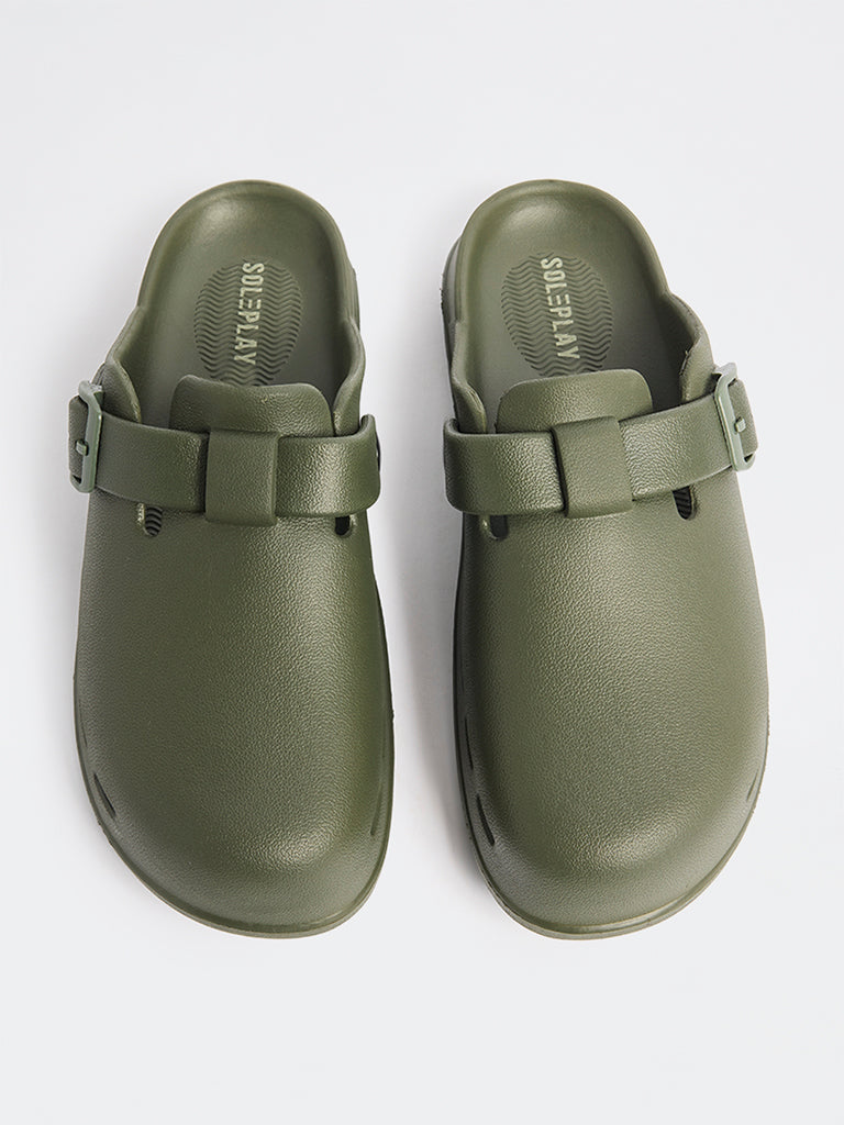 SOLEPLAY Olive Perforated Clog Sandals