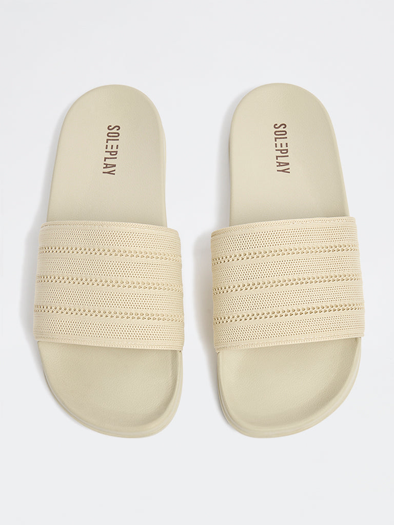 SOLEPLAY Ivory Knit-Textured Pool Slides