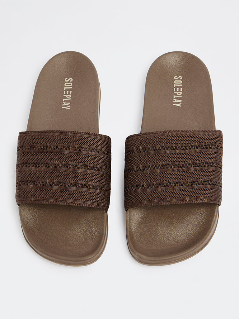 SOLEPLAY Dark Brown Knit-Textured Pool Slides