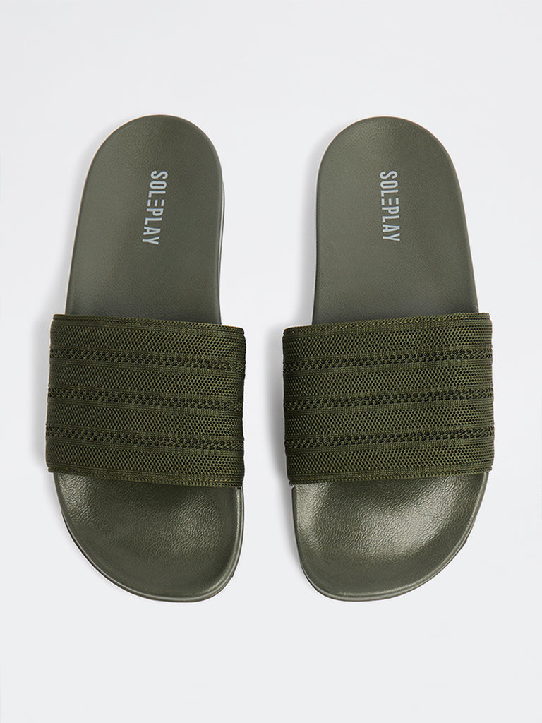 SOLEPLAY Olive Knit-Textured Pool Slides