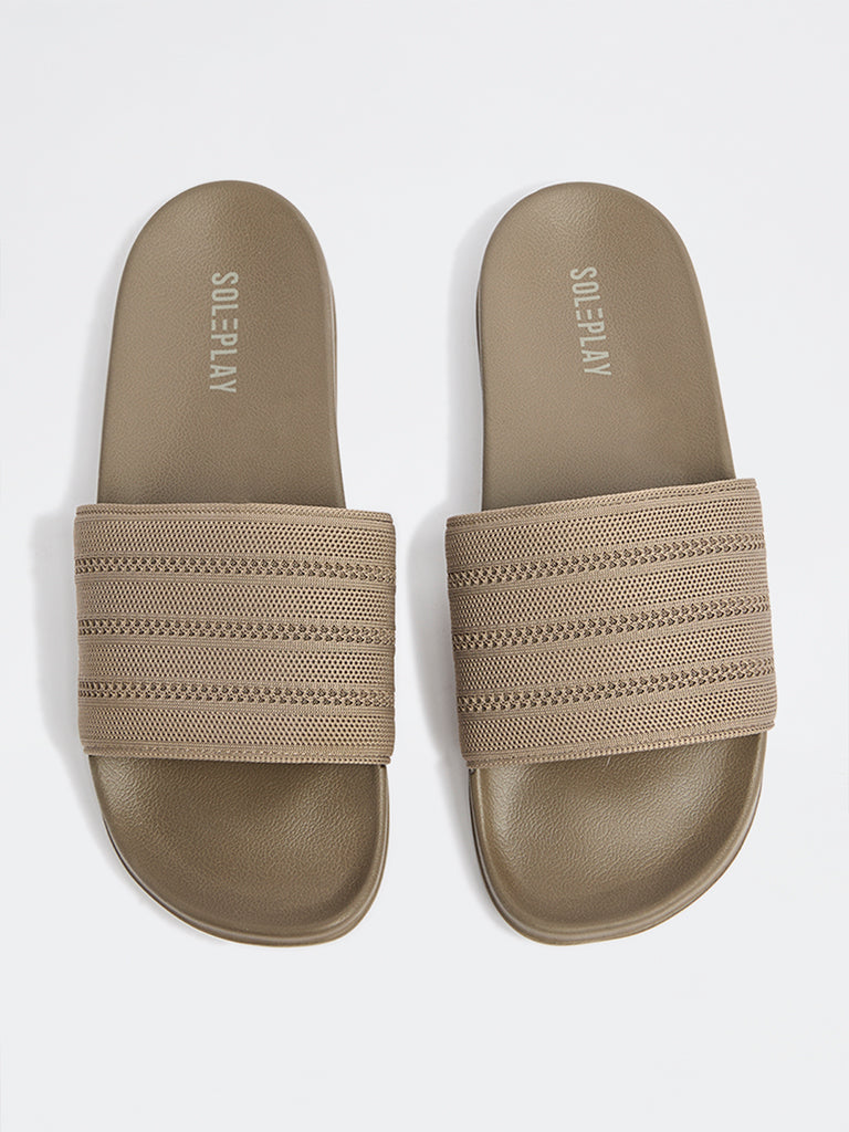 SOLEPLAY Taupe Knit-Textured Pool Slides