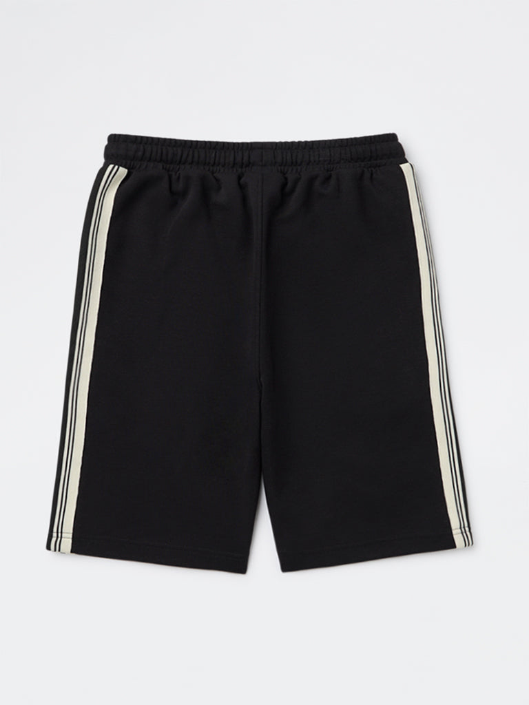 Boys Black Striped Mid-Rise Shorts