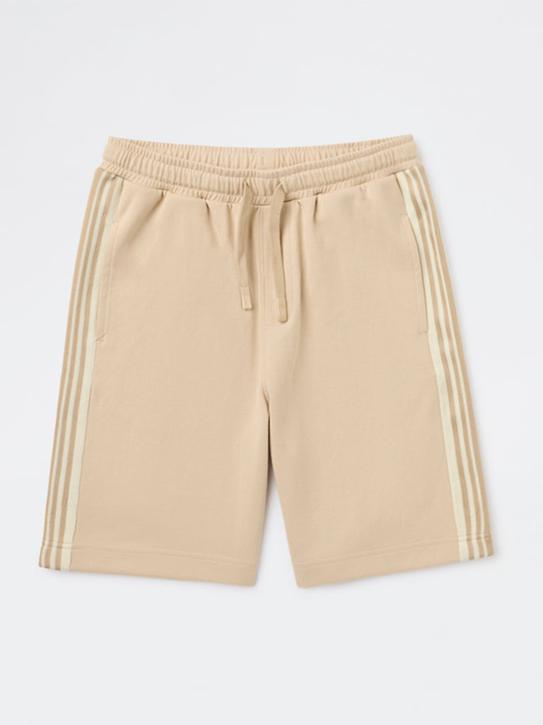 Boys Beige Striped Mid-Rise Shorts