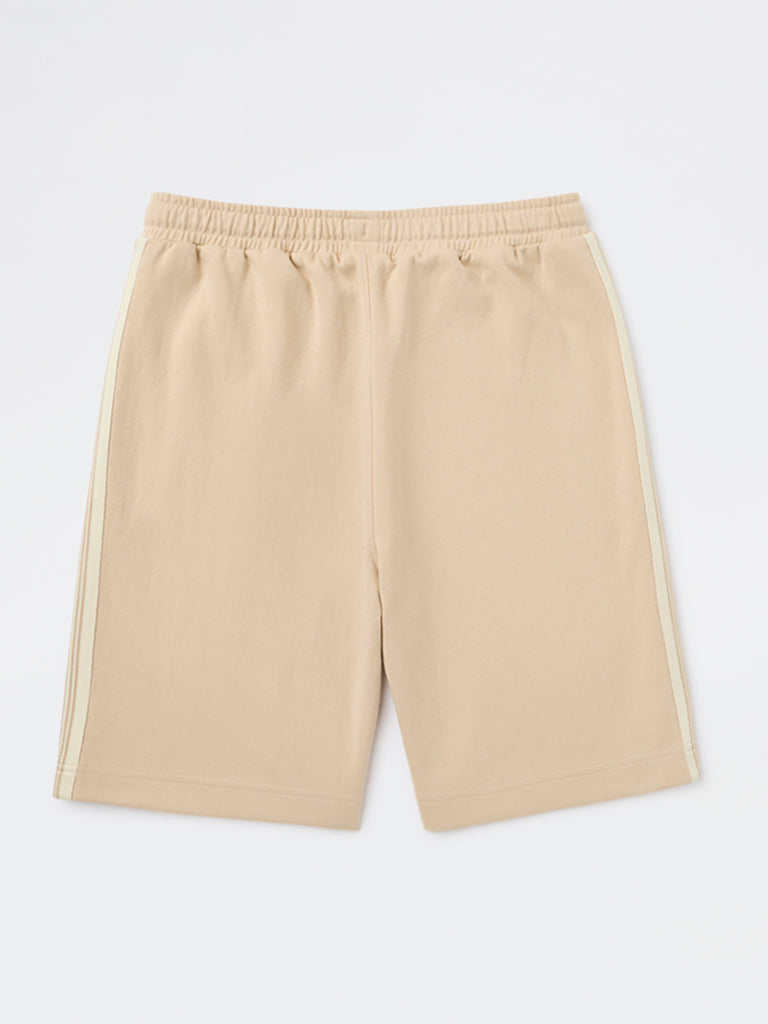 Boys Beige Striped Mid-Rise Shorts