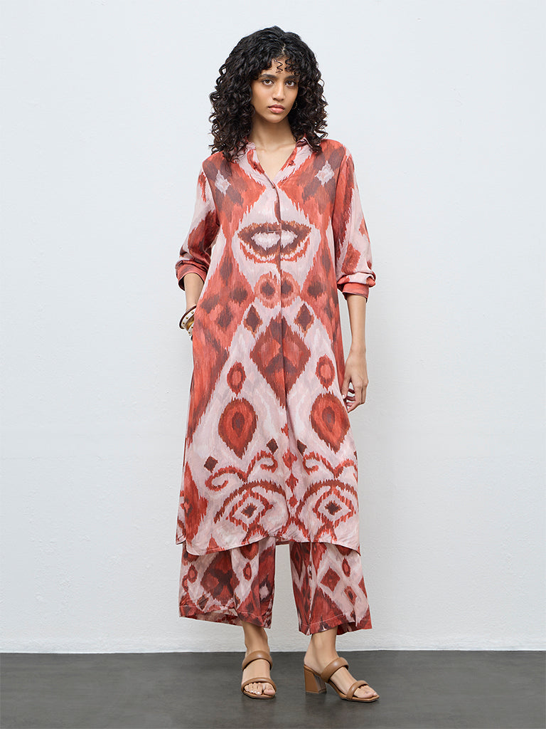 Utsa Light Pink Printed A-Line Kurta