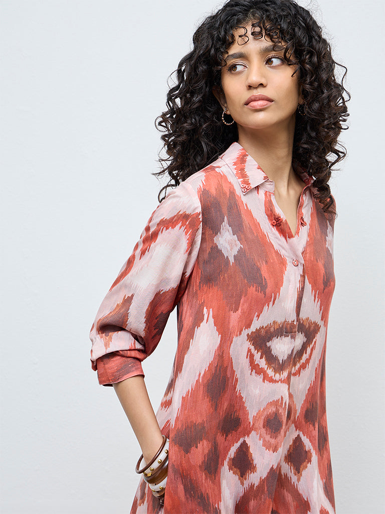 Utsa Light Pink Printed A-Line Kurta