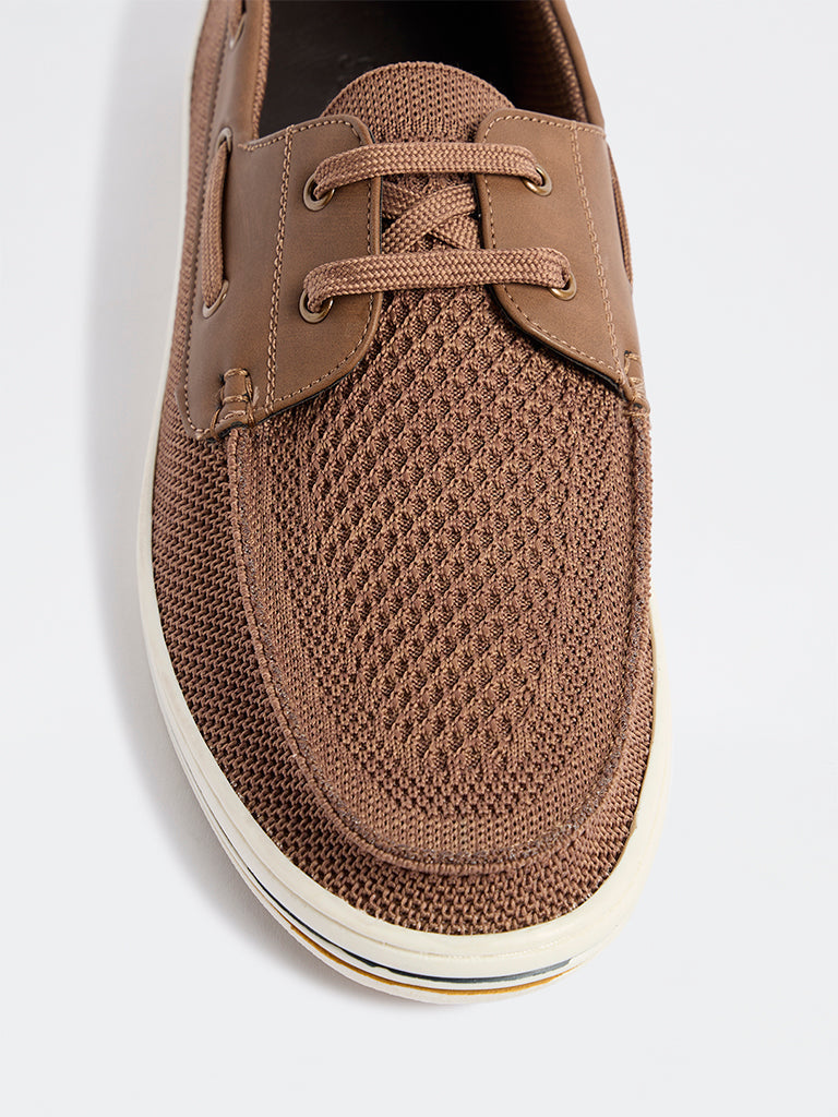 SOLEPLAY Brown Knit-Textured Lace-Up Sneakers