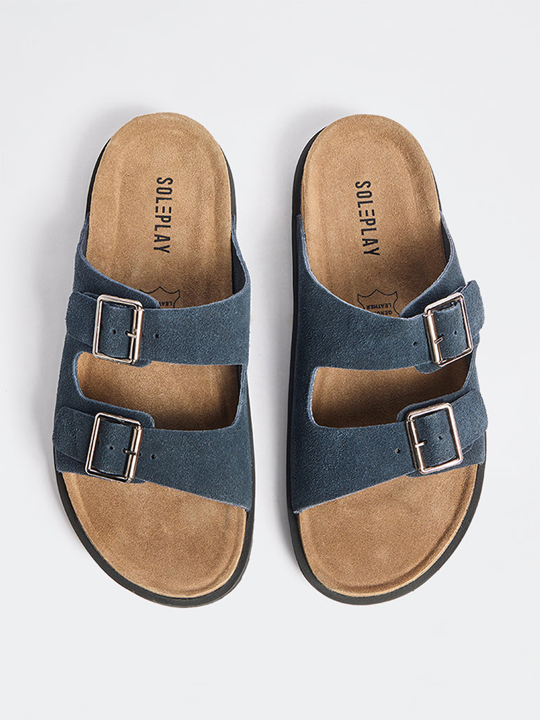 SOLEPLAY Navy Buckle-Detailed Slip-On Suede Sandals