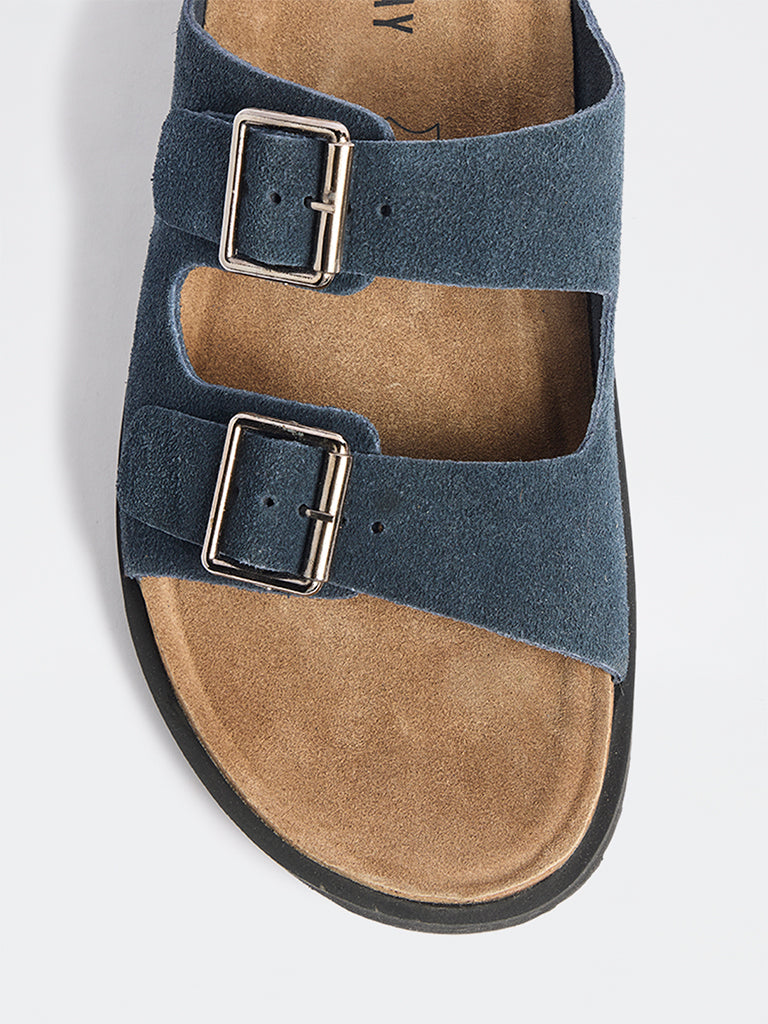 SOLEPLAY Navy Buckle-Detailed Slip-On Suede Sandals