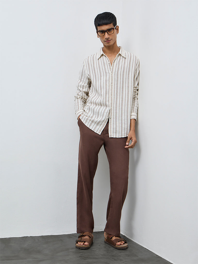 ETA Dark Brown Solid Relaxed-Fit Mid-Rise Cotton-Blend Chinos