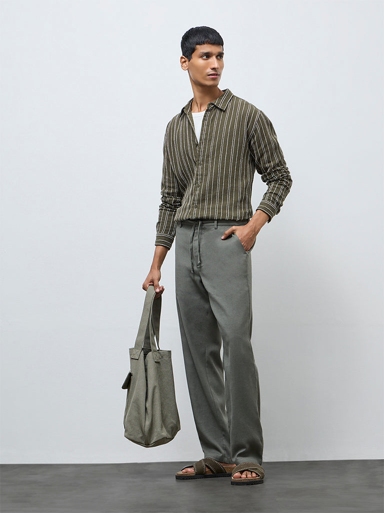 ETA Dark Sage Solid Relaxed-Fit Mid-Rise Cotton-Blend Chinos