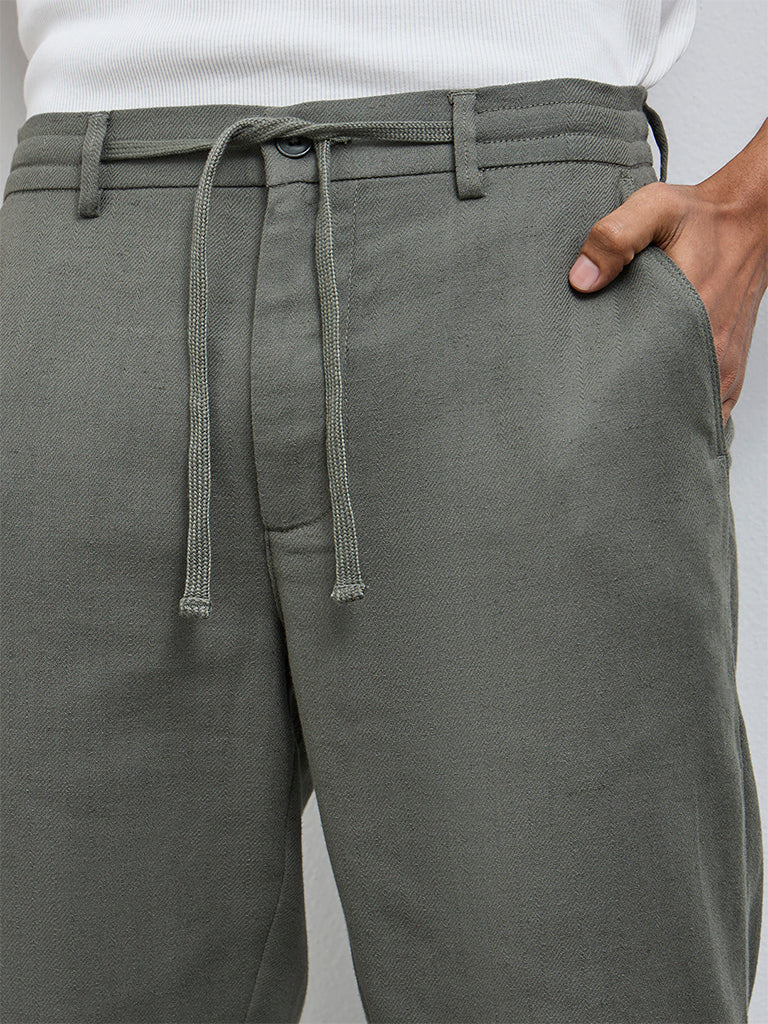 ETA Dark Sage Solid Relaxed-Fit Mid-Rise Cotton-Blend Chinos