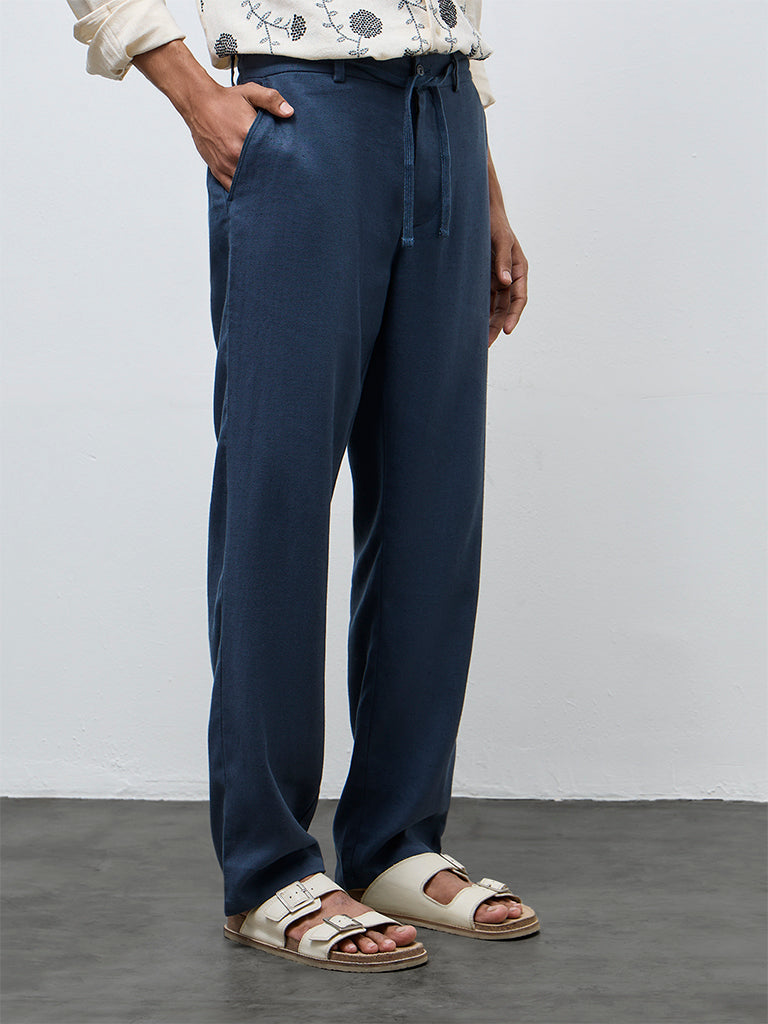 ETA Indigo Solid Relaxed-Fit Mid-Rise Cotton-Blend Chinos