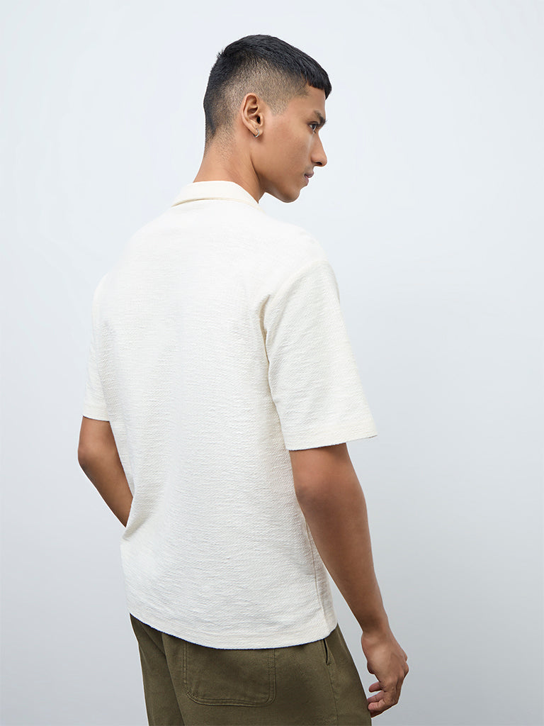 ETA Off-White Floral Embroidered Relaxed-Fit Cotton Shirt