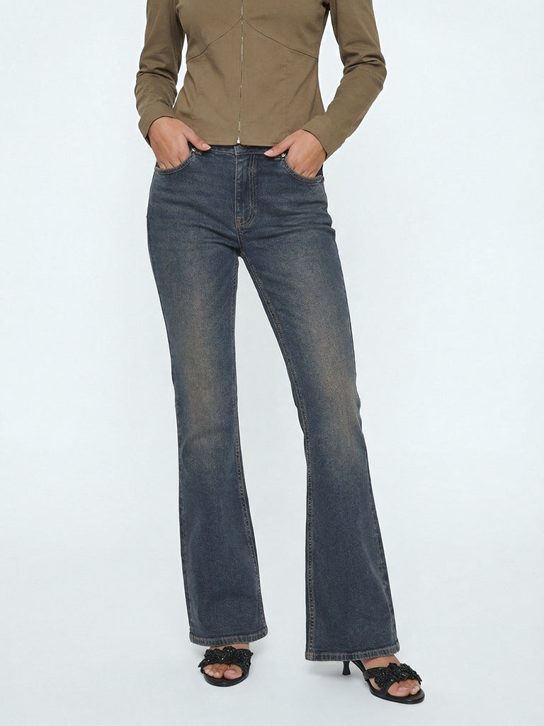 Nuon Dark Blue High-Rise Bootcut Jeans