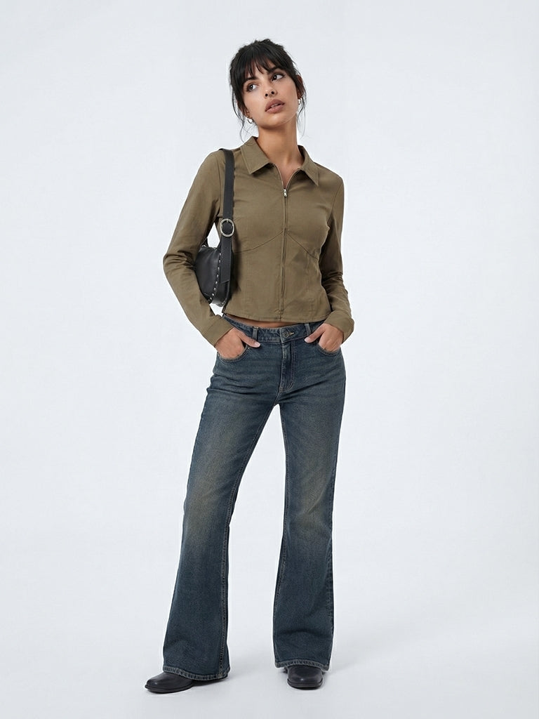 Nuon Dark Blue High-Rise Bootcut Jeans