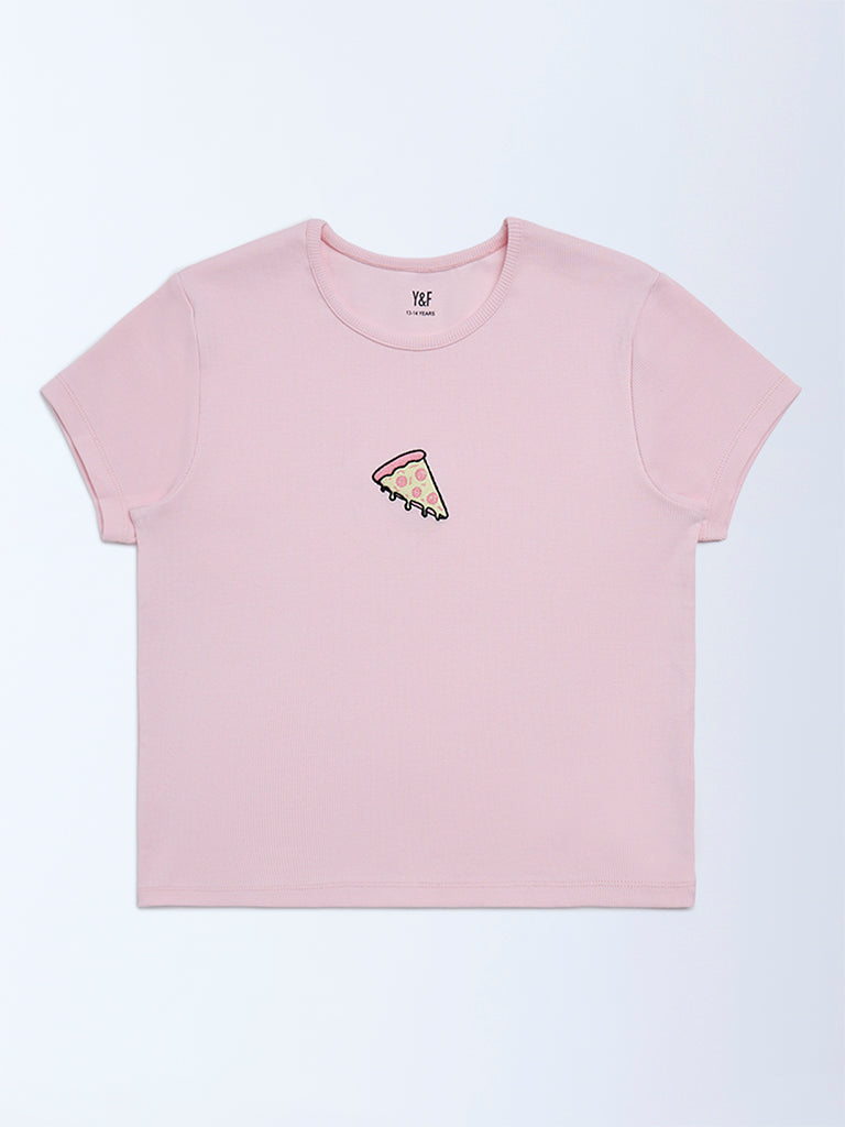 Girls Pink Embroidered Cotton-Blend T-Shirt
