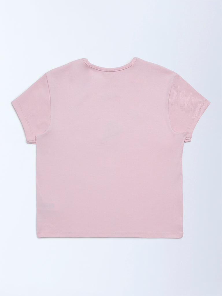 Girls Pink Embroidered Cotton-Blend T-Shirt