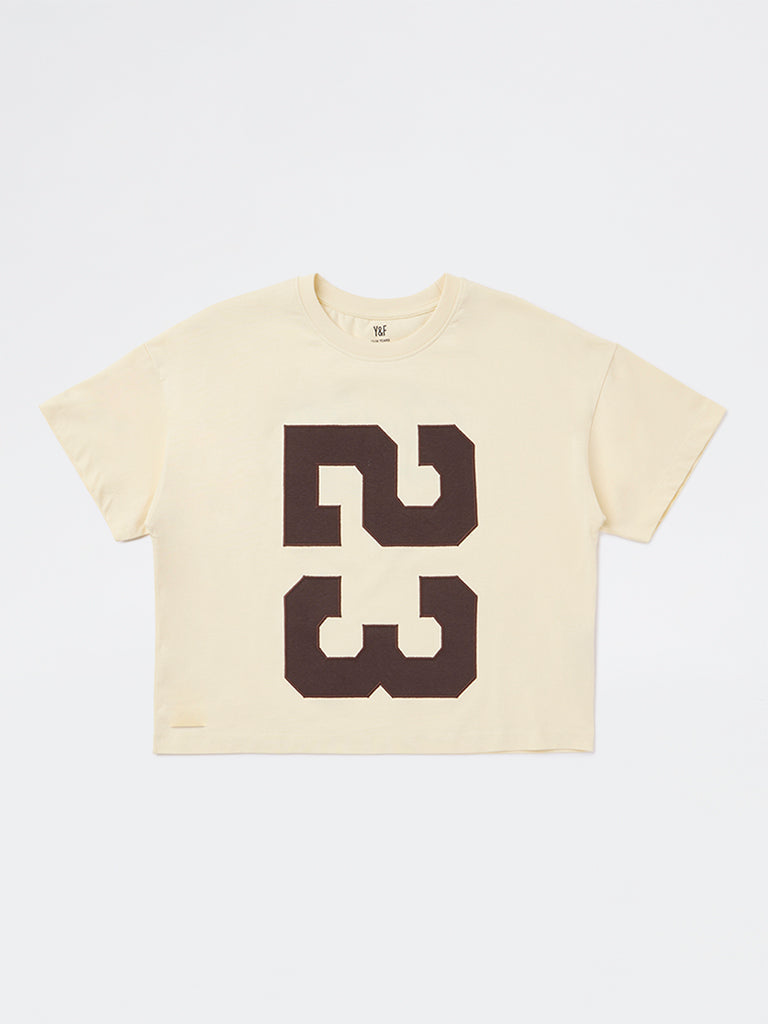 Girls Light Yellow Text Design Cotton T-Shirt