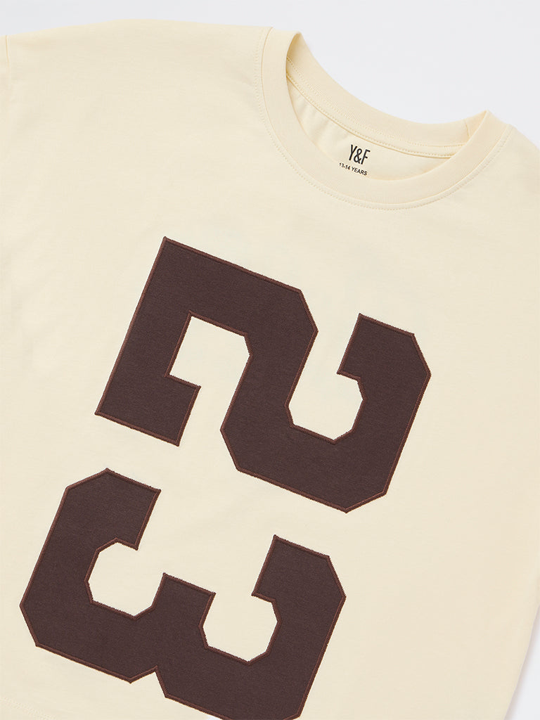 Girls Light Yellow Text Design Cotton T-Shirt