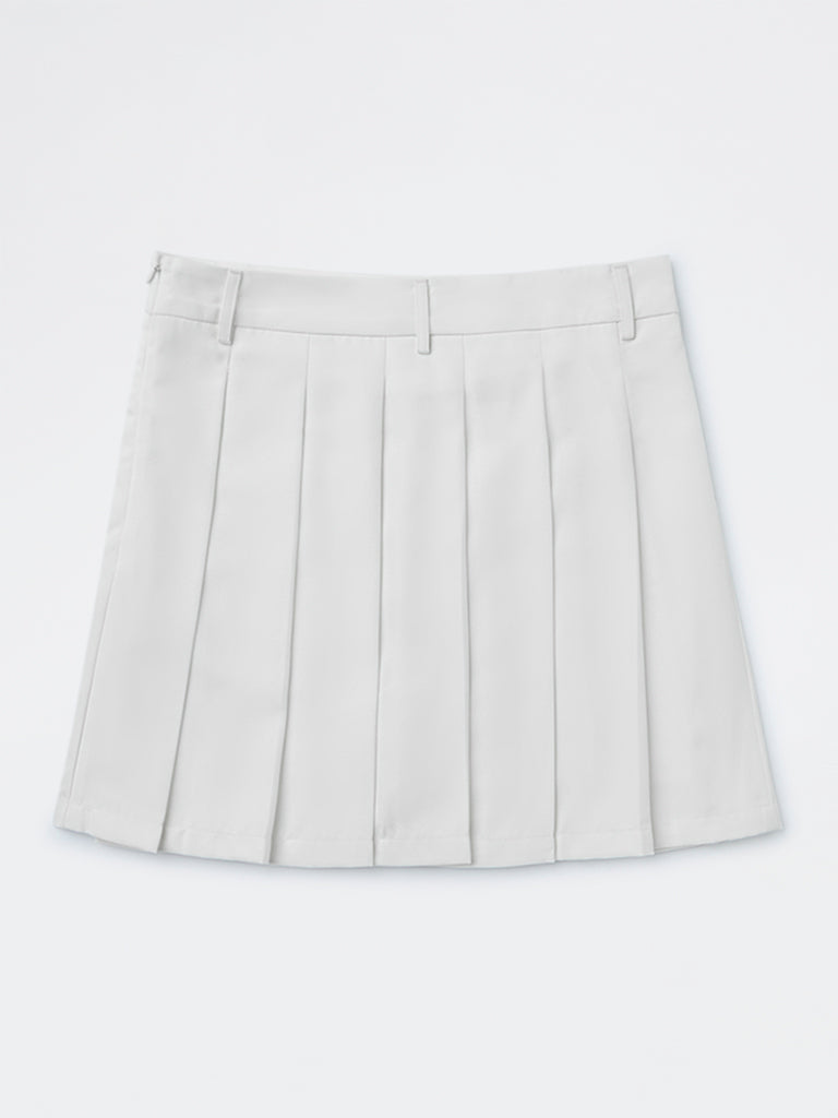 Girls White Pleated High-Rise Skirt