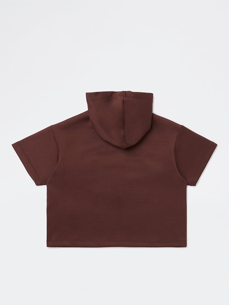 Girls Brown Text Detailed Hoodie