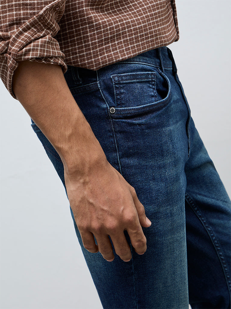 Nuon Dark Blue Faded Slim-Fit Mid-Rise Jeans