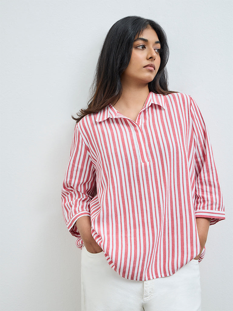 Gia Red and White Striped Blouse
