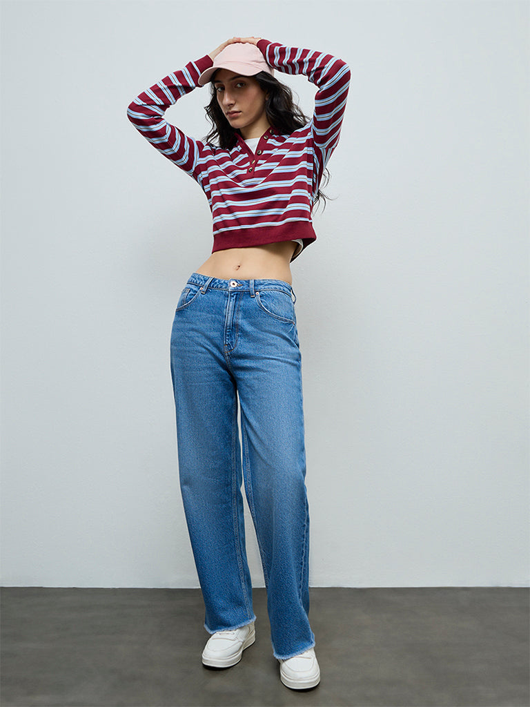Nuon Blue Washed Straight-Leg High-Rise Jeans