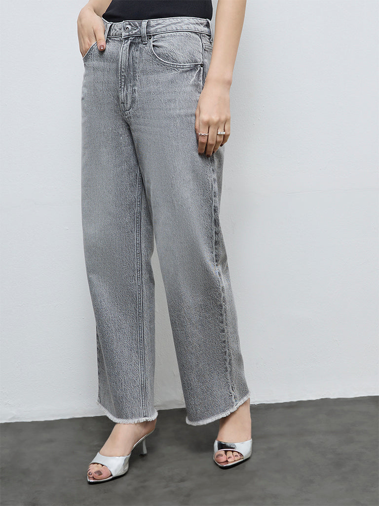 Nuon Grey Washed High-Rise Denim Jeans