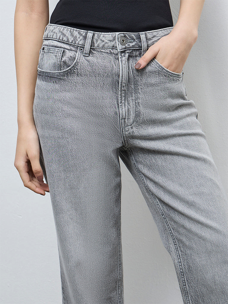 Nuon Grey Washed High-Rise Denim Jeans