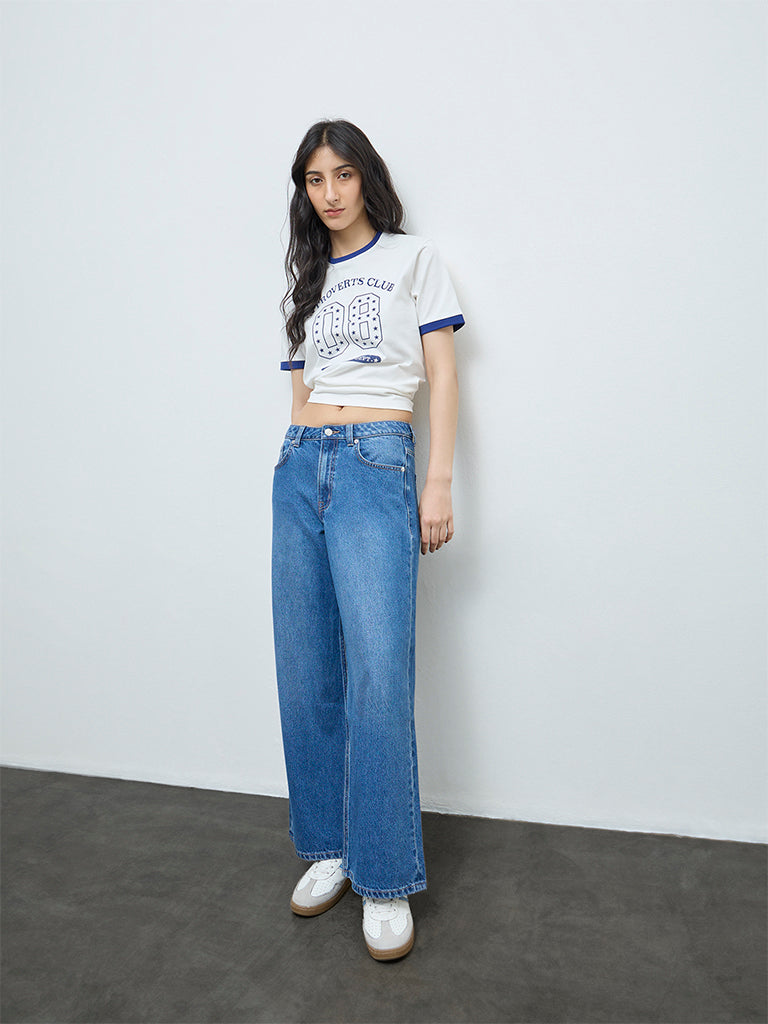 Nuon Blue Washed High-Rise Cotton Jeans