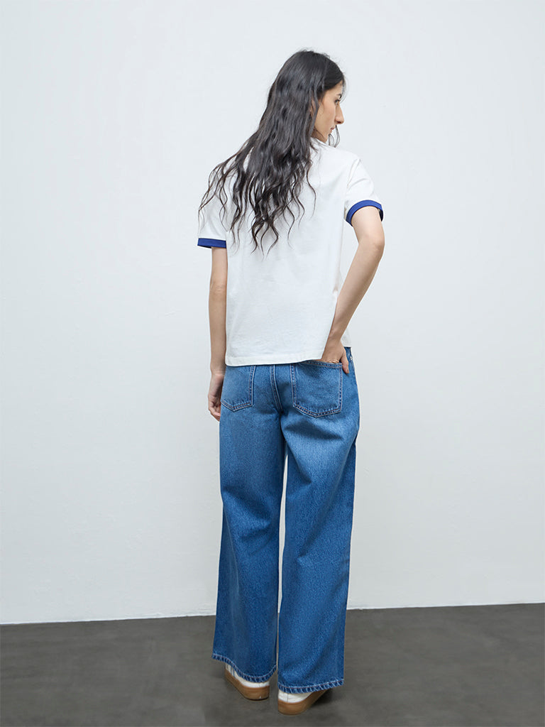 Nuon Blue Washed High-Rise Cotton Jeans