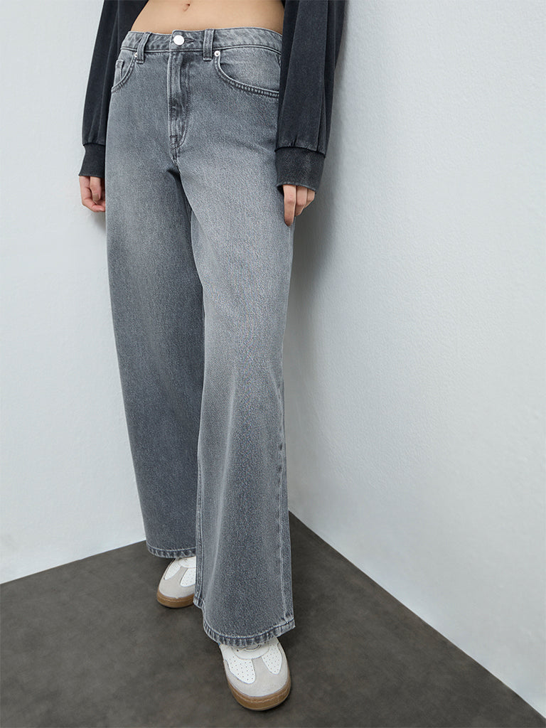 Nuon Grey Faded High-Rise Cotton Jeans