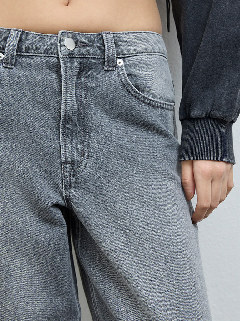 Nuon Grey Faded High-Rise Cotton Jeans