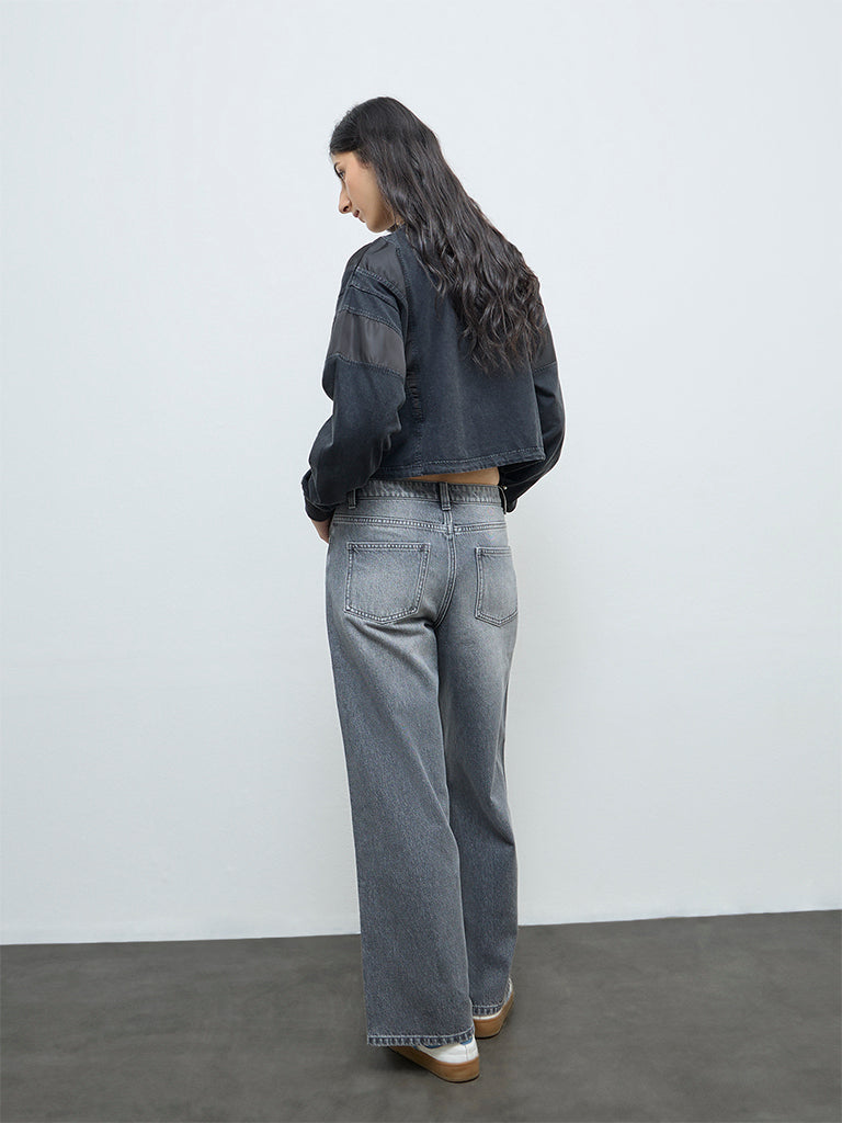 Nuon Grey Faded High-Rise Cotton Jeans