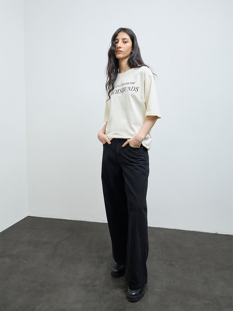 Nuon Black Straight-Fit High-Rise Cotton Jeans