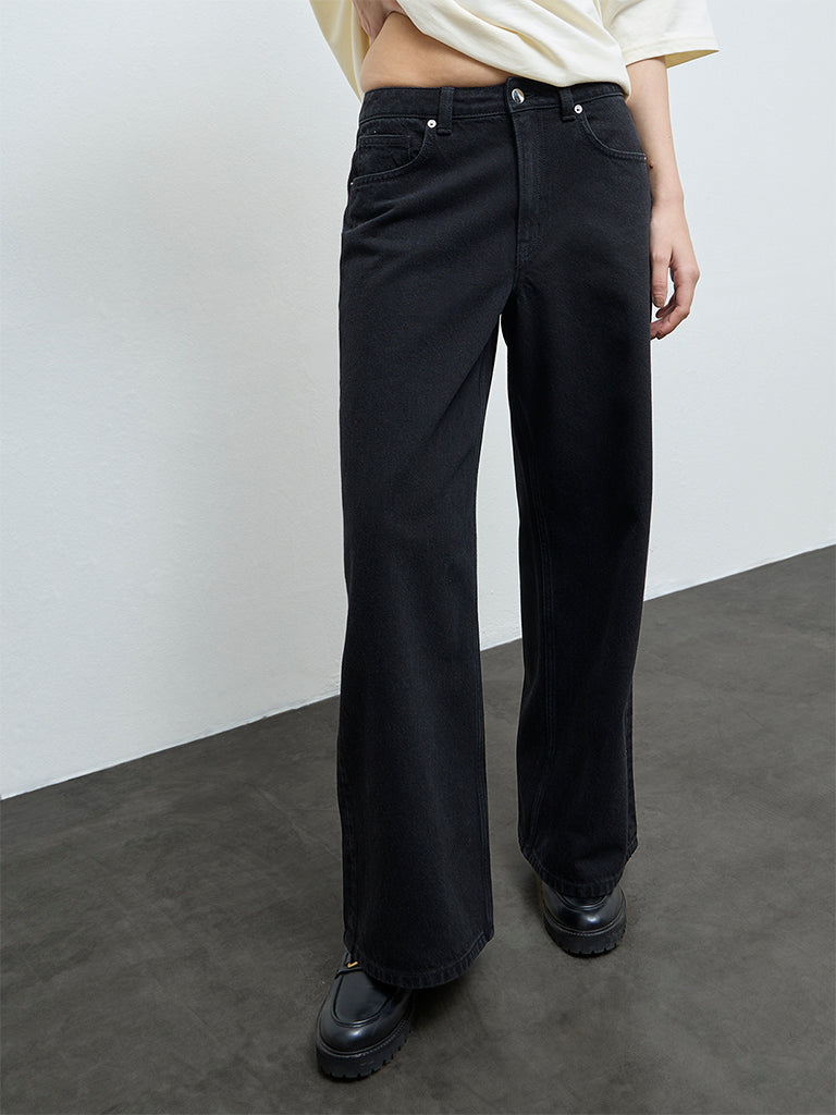 Nuon Black Straight-Fit High-Rise Cotton Jeans