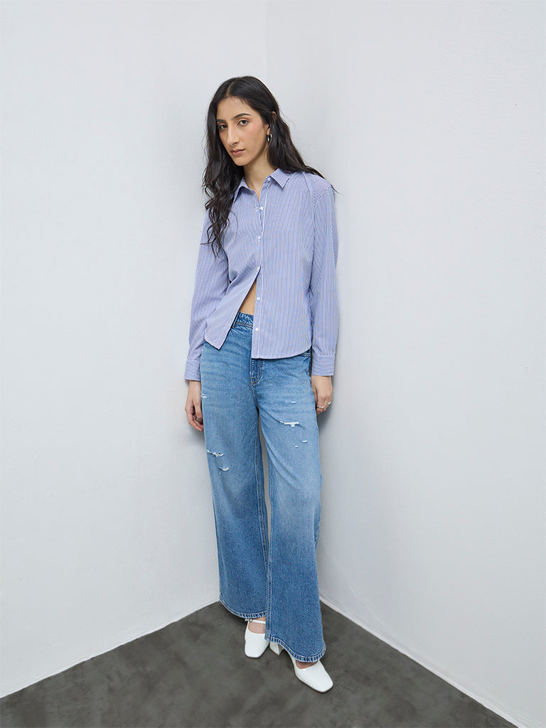 Nuon Blue Distressed High-Rise Denim Jeans
