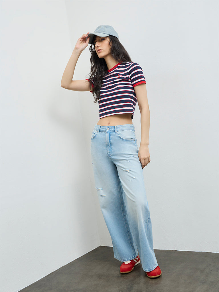 Nuon Light Blue Distressed High-Rise Jeans